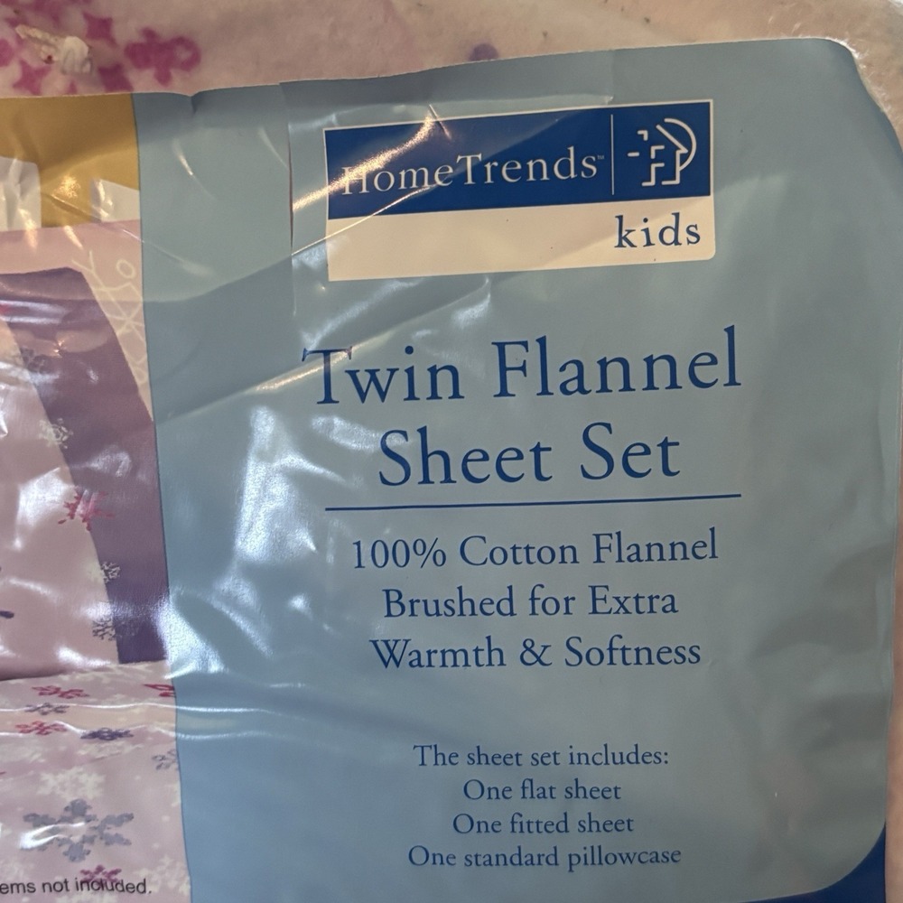 Twin Kids 100% Cotton Flannel Sheet Set Purple Snowflakes New Old Stock
